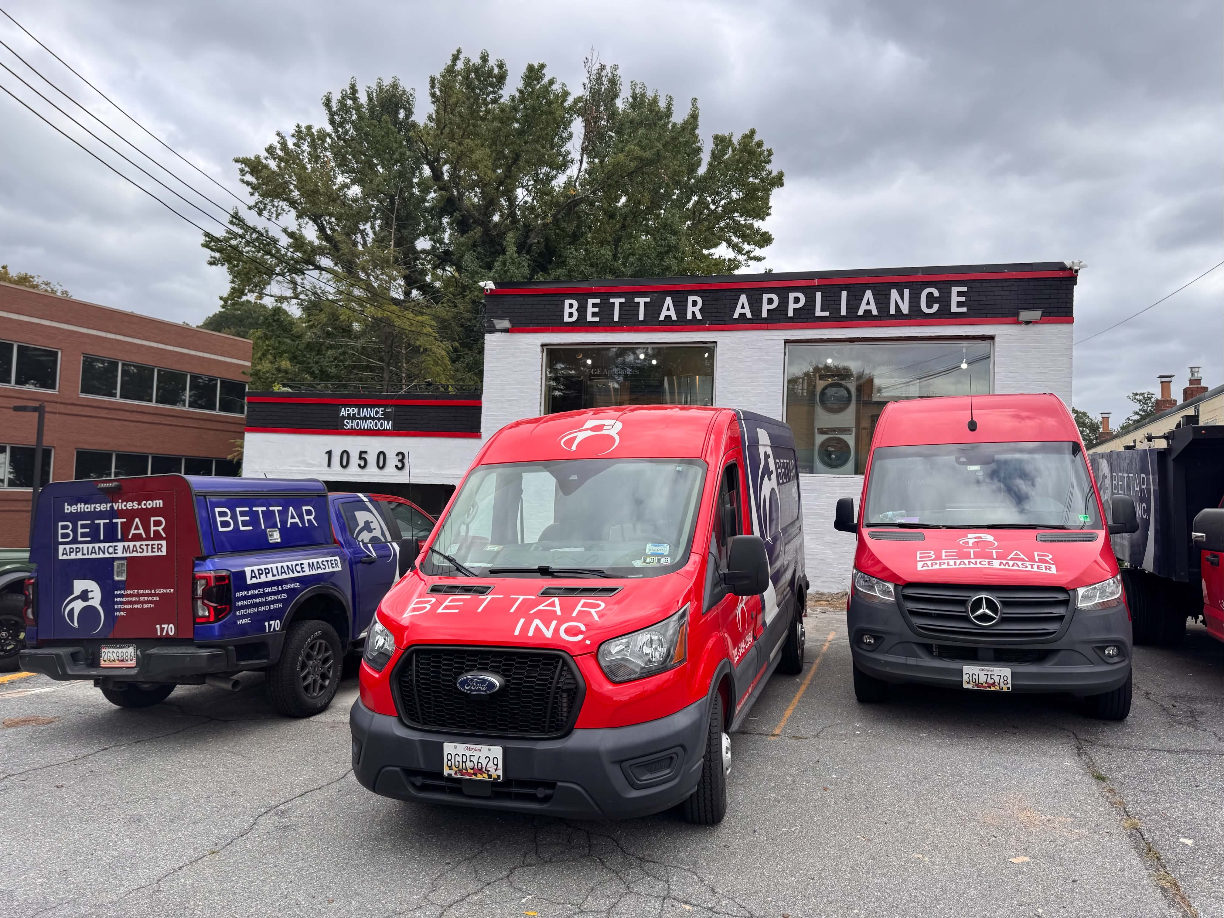 Bettar Appliance showroom and service vans in Kensington, MD